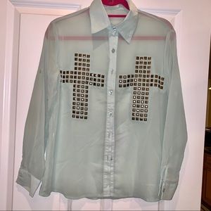 Women’s SZ M TOBI Sheer Green Blouse